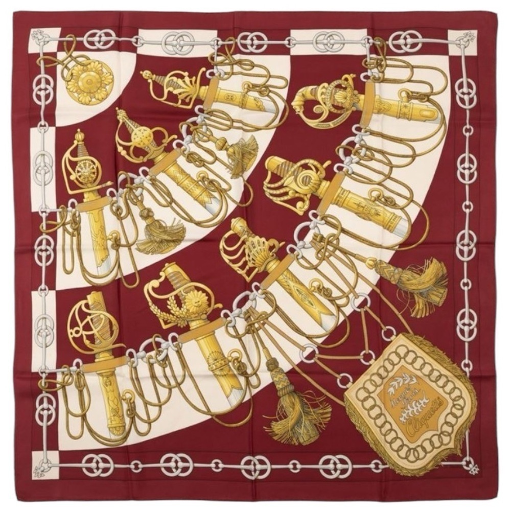 Hermès Rare & Vintage cliquetis RATTLING BORDEAUX Etriers Iconic
Silk Scarf wrap